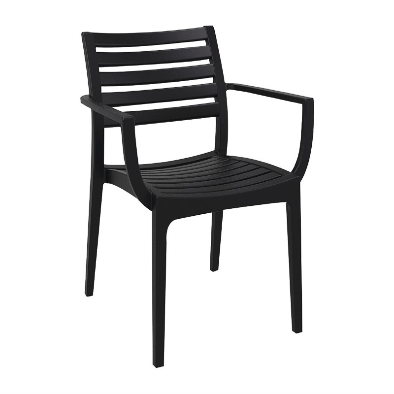 Chaise en polypropylène avec accoudoirs noir | 2 pièces