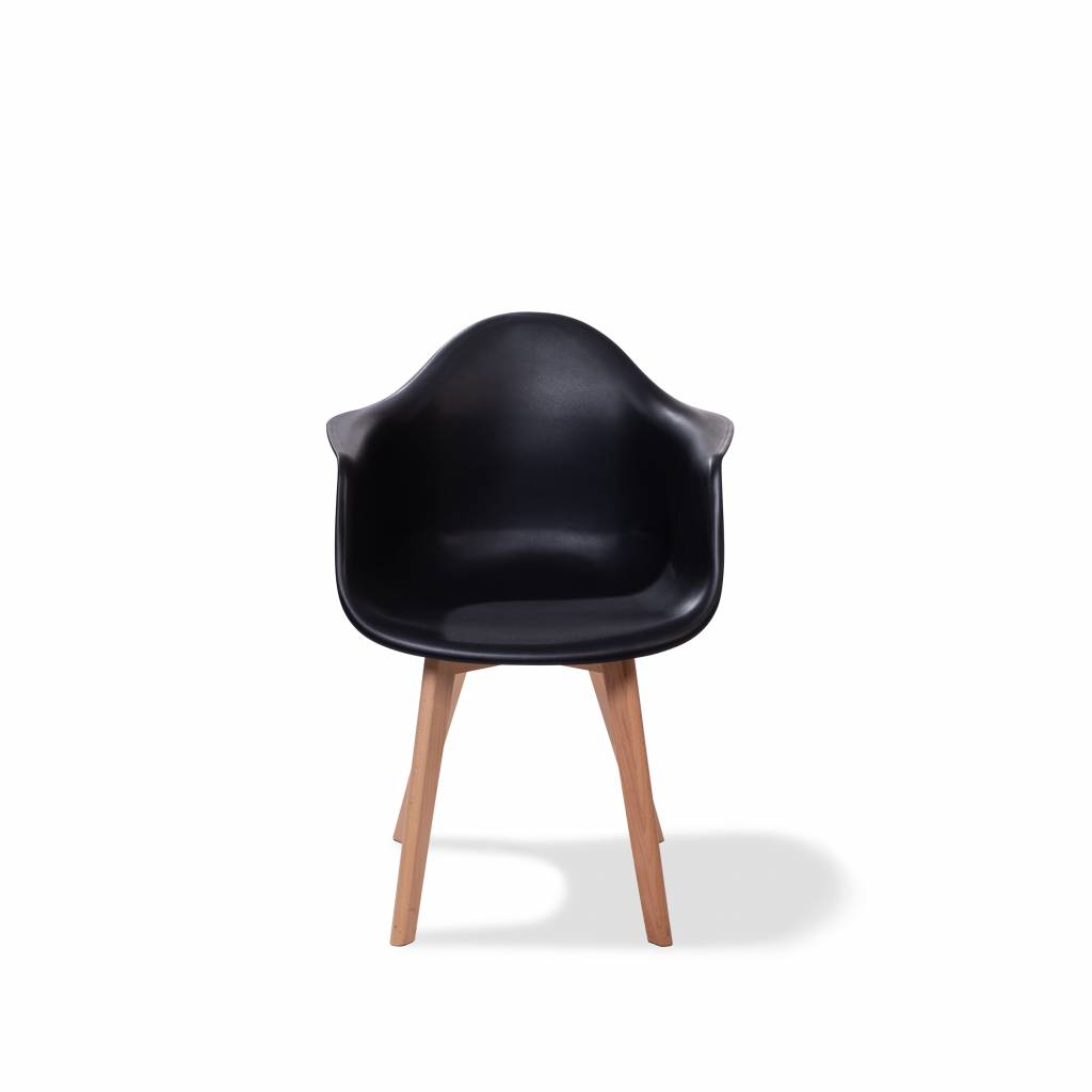 Keeve chaise empilable avec accoudoirs, Noir, structure en bois de bouleau et assise en plastique, 61,5x61x83cm (BxTxH), 505F02SB
