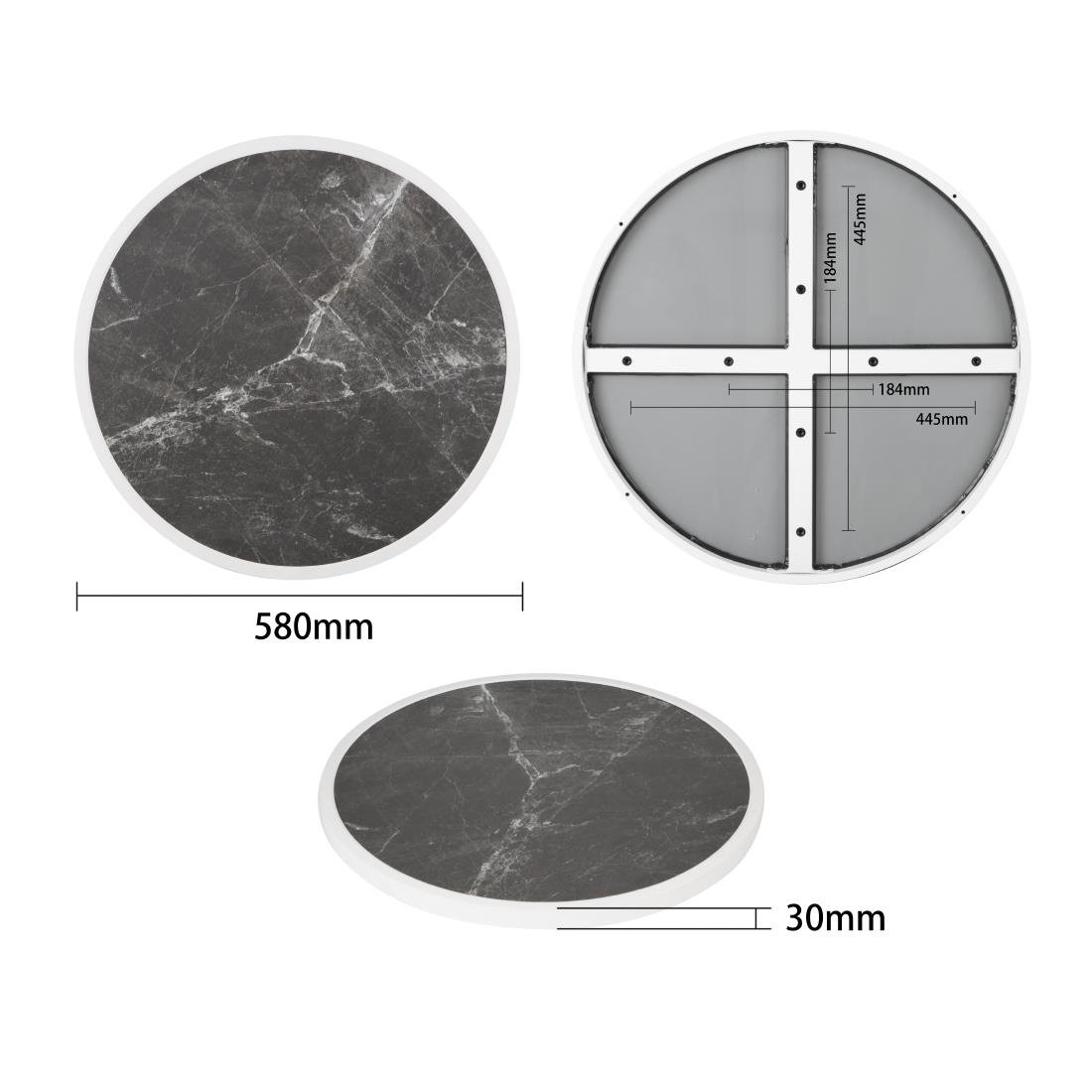 Bolero Fiberglas-Tischplatte, rund, dunkler Granit-Effekt, 580 mm