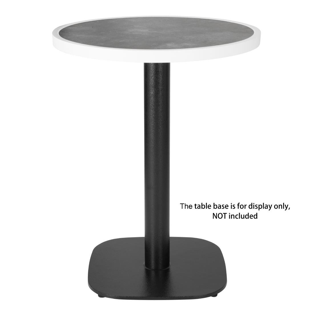 Plateau de table extérieur rond en verre trempé Bolero effet pierre foncée bord blanc 580mm