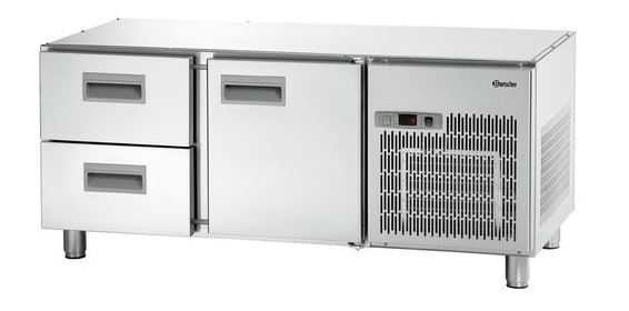 Unterbau-Kühltisch | 1Tür+2Schubladen | 1400x6820x(h)625-660mm