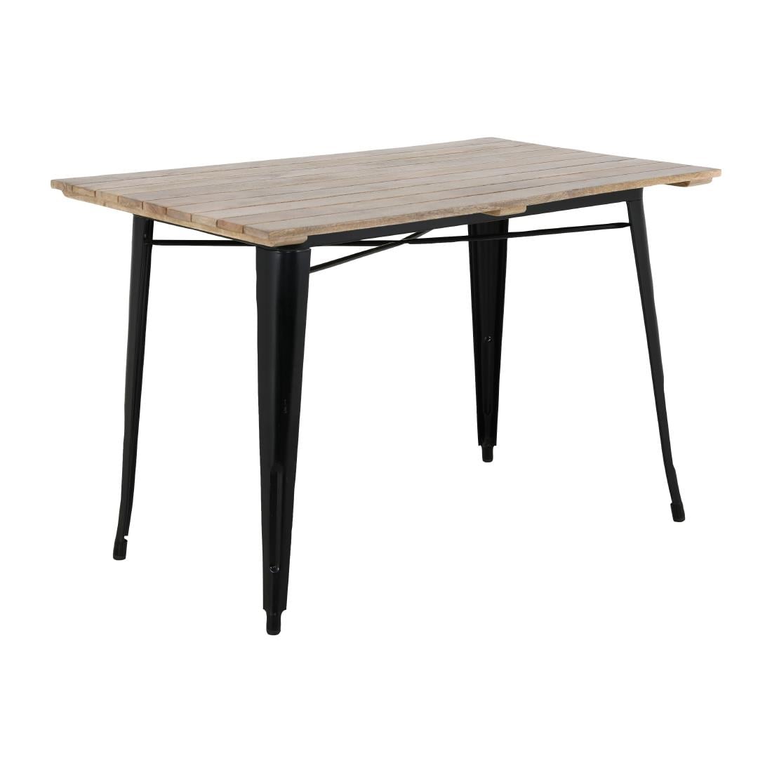 Bolero Bistro Esstisch Mangoholz-Lattenplatte Schwarz 1200mm
