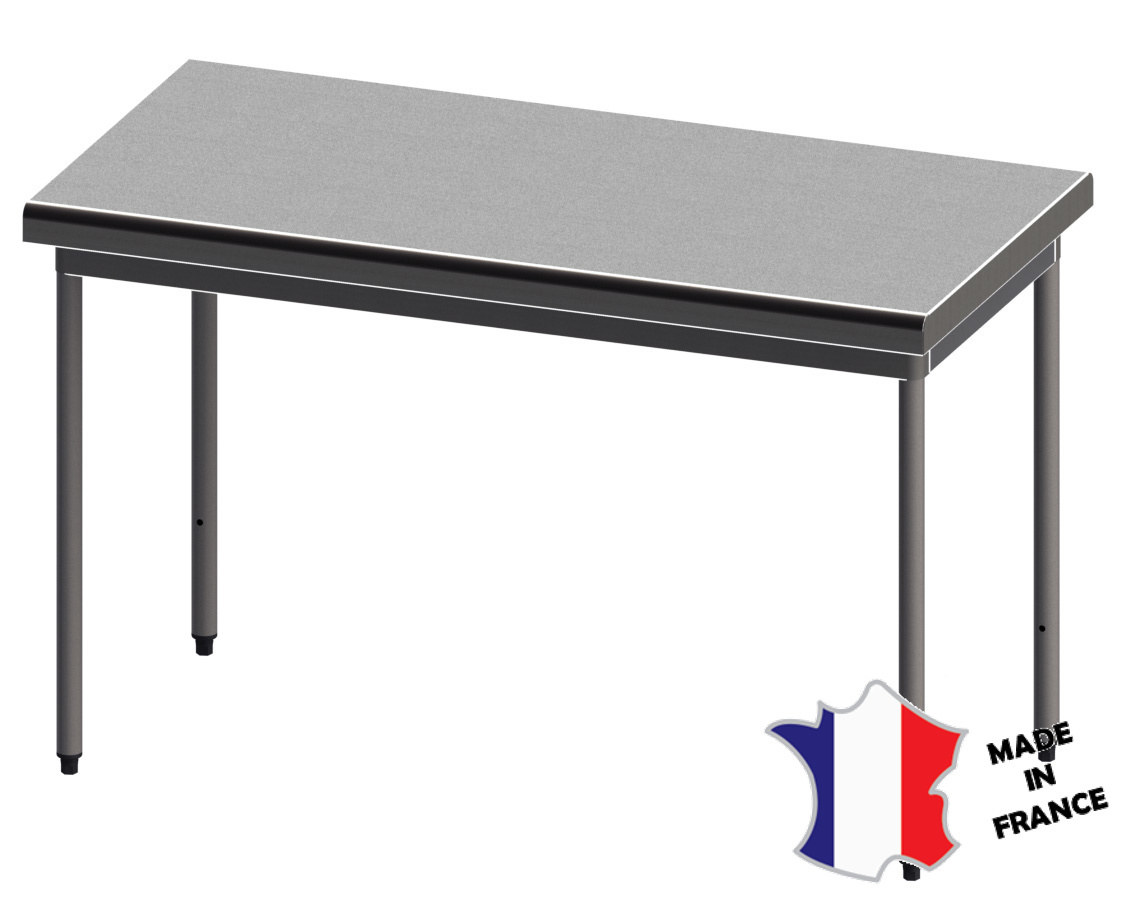 Table demontable rayonnee | Inox | centrale | pieds ronds | 700(l)x700x900mm | sur vérins inox