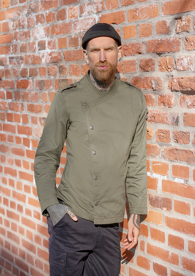 Veste de cuisine à manches longues pour hommes Denim-Style ROCK CHEF-Stage2 - Vintage Moss Green - 46