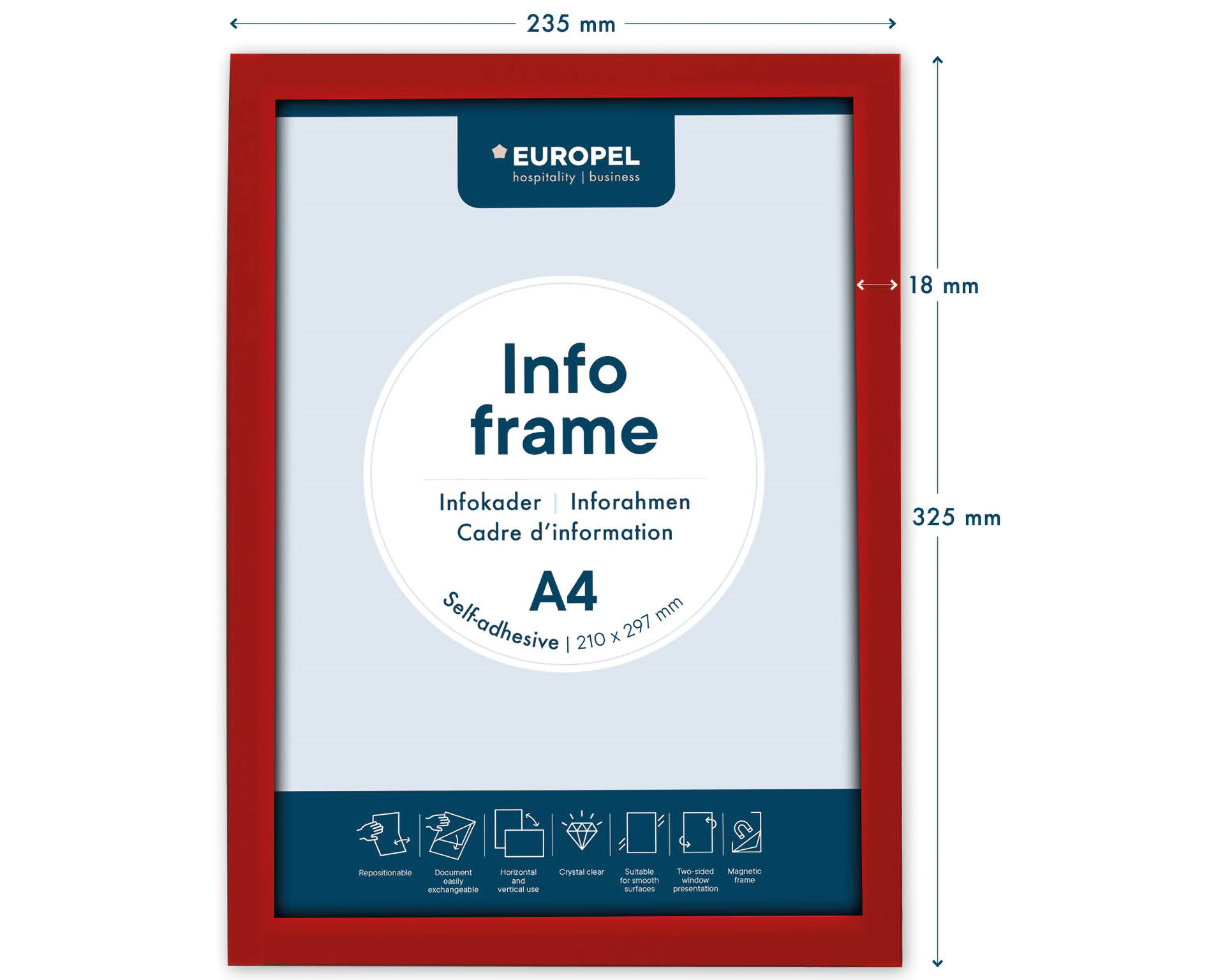 Cadre d'information A4 - autocollant - cadre rouge - 2 pièces