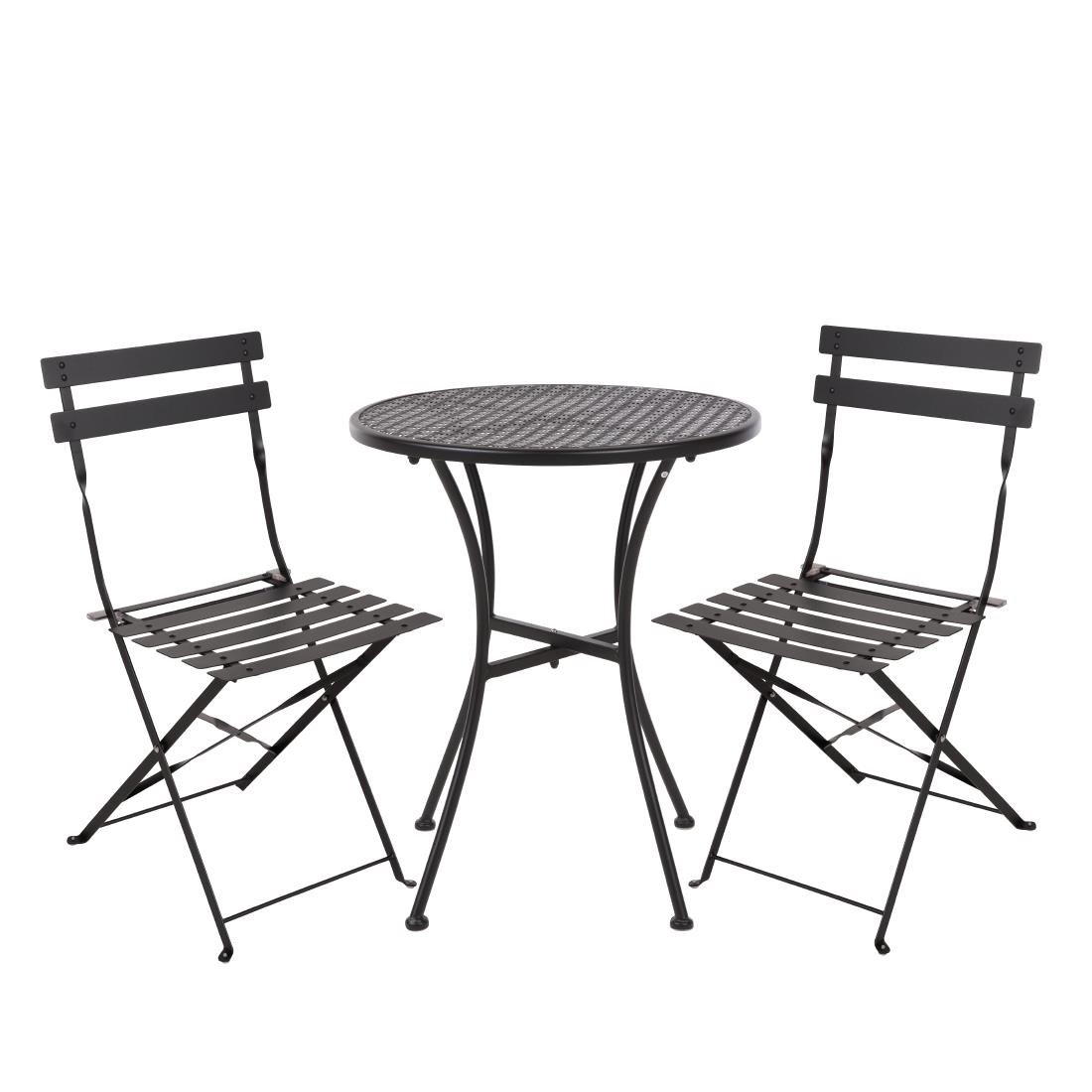 Bolero Steel Outdoor Dining Set Schwarz Tisch und zwei Stuehle