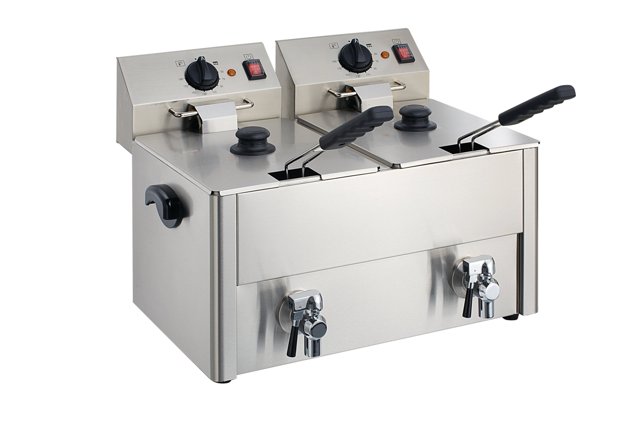 Elektrische dubbele friteuse ECO 10+10 liter met aftapkraan