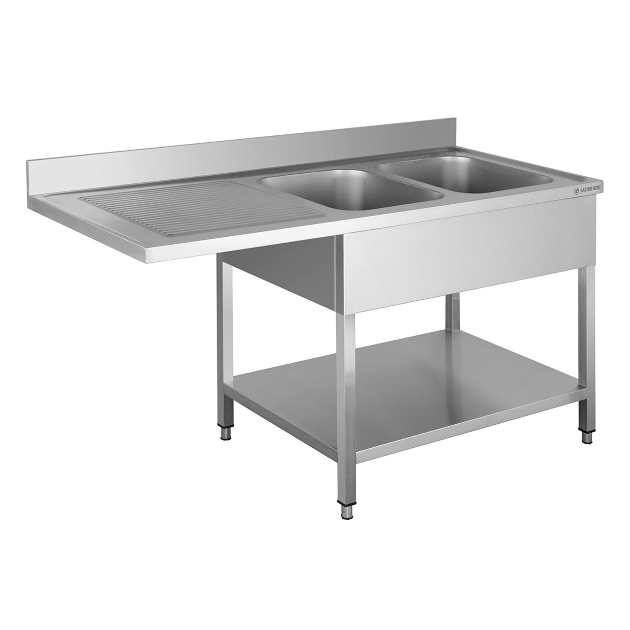 Centre de plonge Basic 16x6 avec 2 cuves à droite, dosseret et étagère inférieure