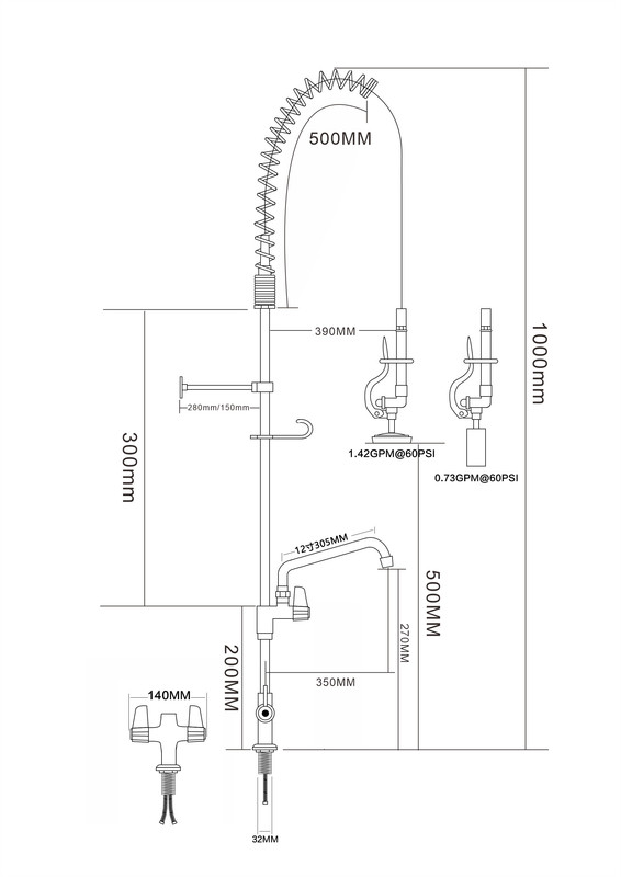 Voorspoeldouche met Zwenkkraan - Ééngats - 1000mm