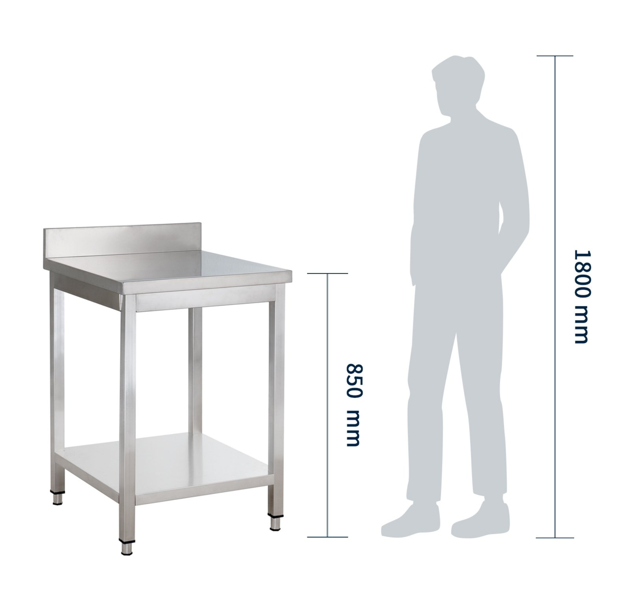 Table de travail en inox Basique 6x6 avec étagère inférieure et dosseret