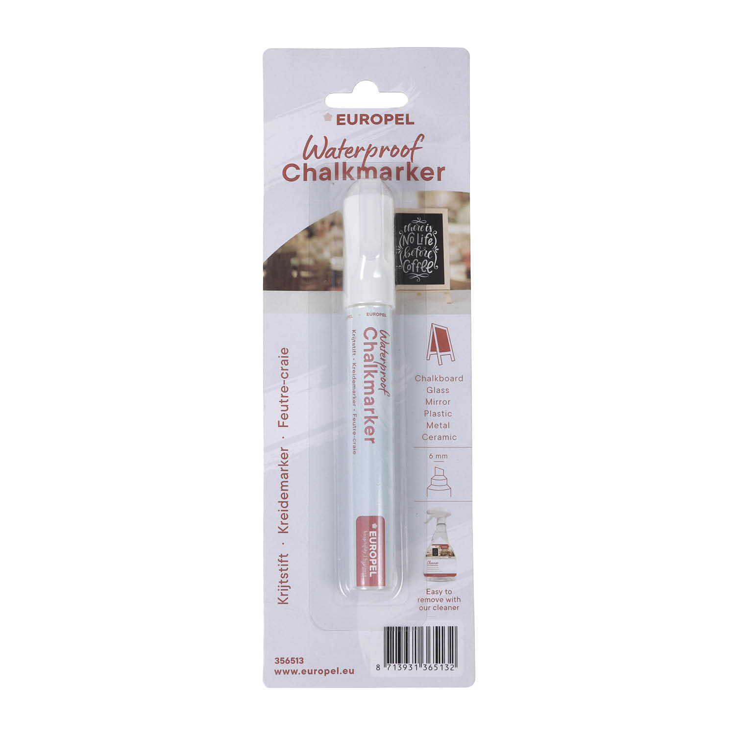 Krijtstift Europel watervast 6mm wit blister 1 stuk