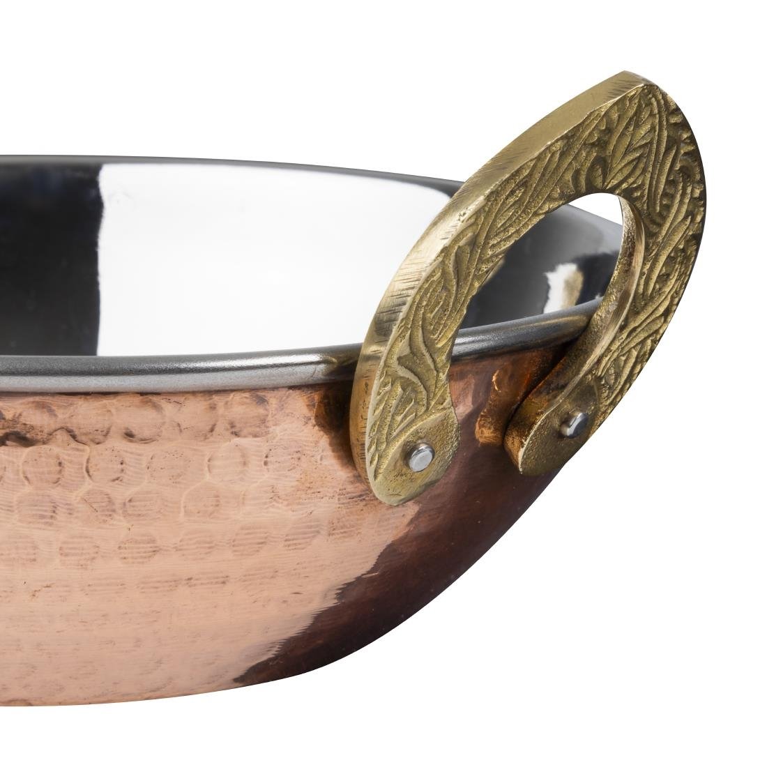Olympia Kupfer Kadai Schale Edelstahl Messinggriffe 660ml