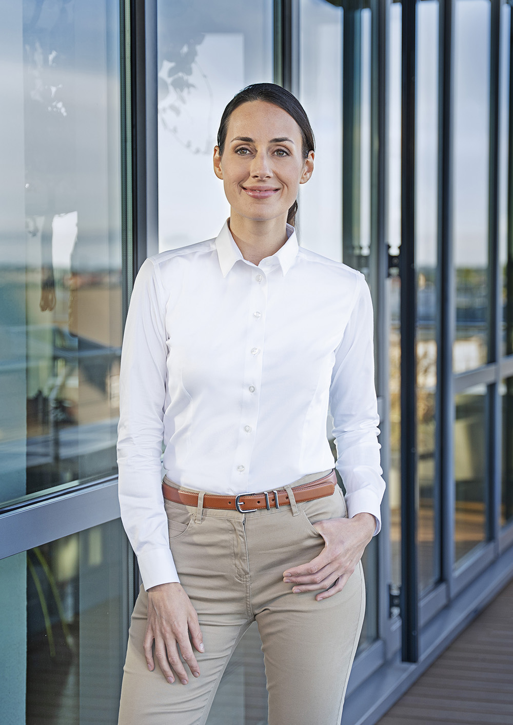 Chemisier pour femme à manches longues Active-Stretch avec coupe légèrement cintrée - Blanc - L