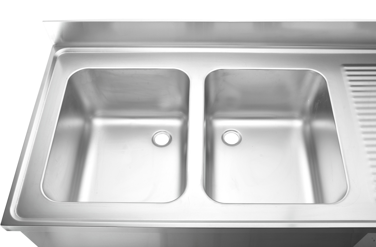 Centre de plonge Basic 16x7 avec 2 cuves à gauche, dosseret et étagère inférieure