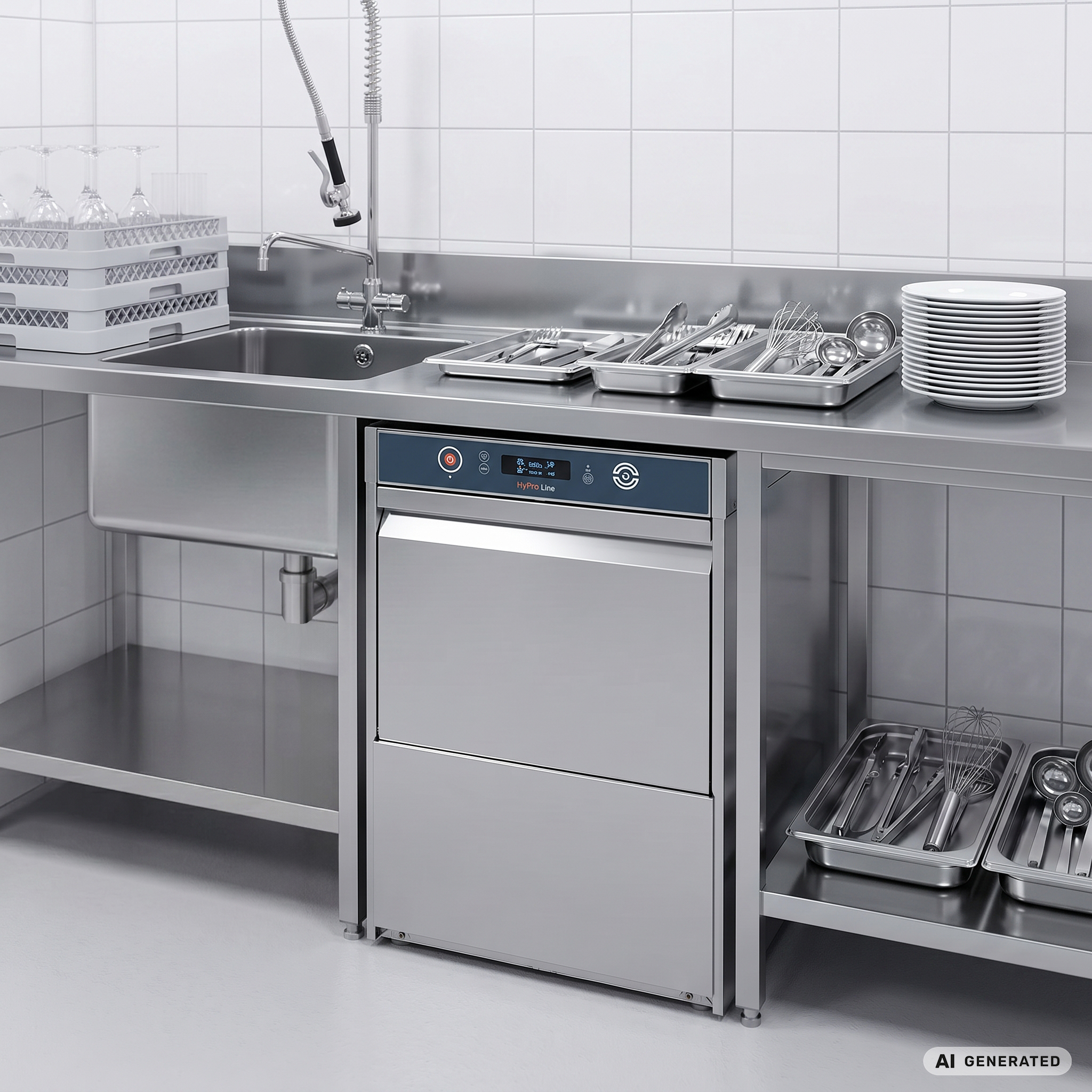 Gläserspülmaschine HYPRO Digital 40 SL 40x40 cm Korbmaß, mit Reiniger- & Klarspüldosierer, mit Ablaufpumpe & Drucksteigerungspumpe Made in Europe, 230 Volt