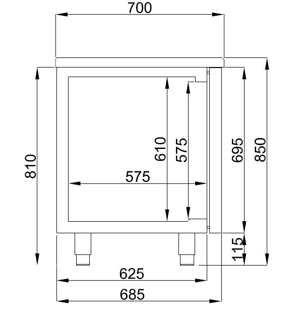 700 Kühltisch Mono Block 3-Türig 1785x700x(H)850mm