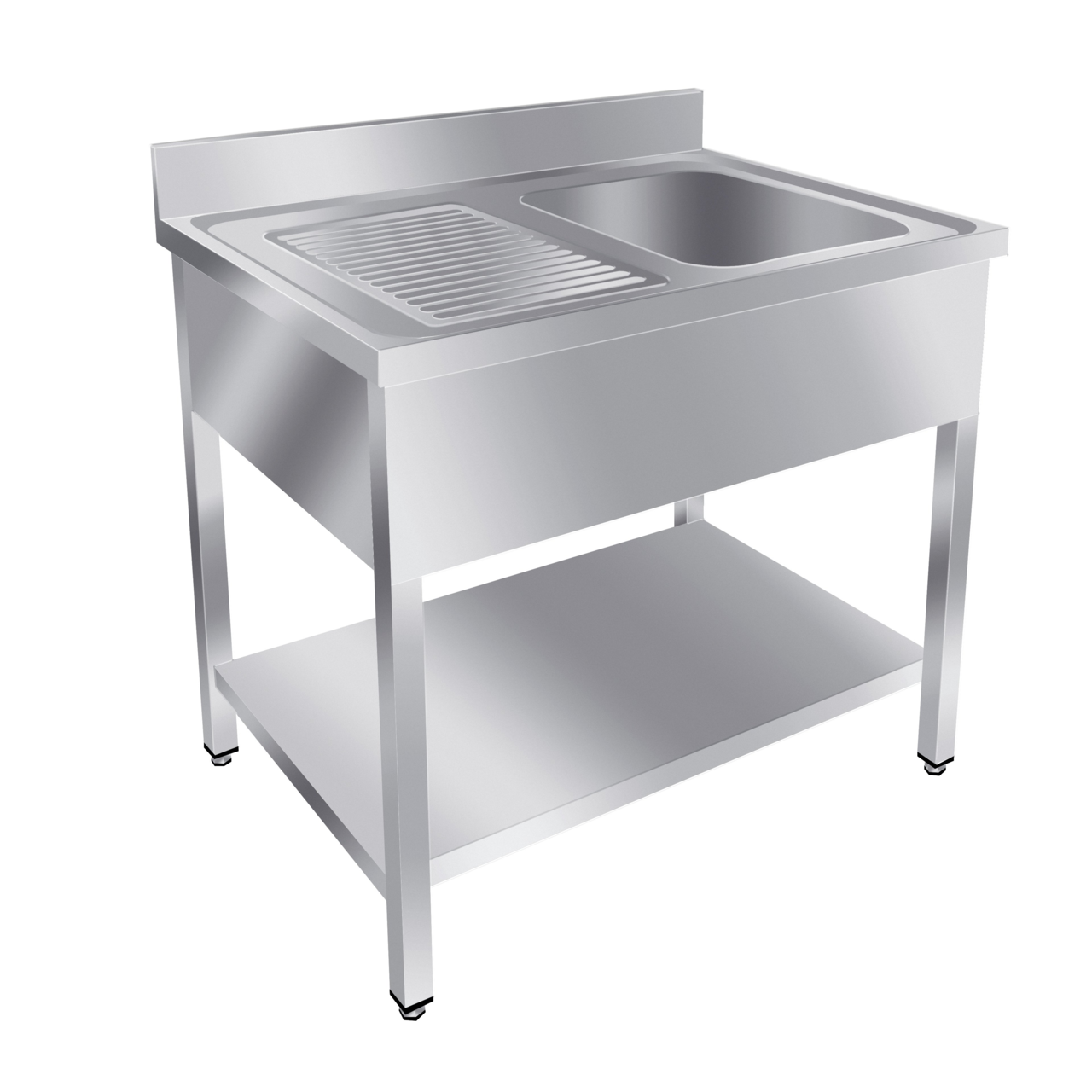 Table de lavage Basic 10x6 avec 1 cuve à droite, dosseret et étagère inférieure