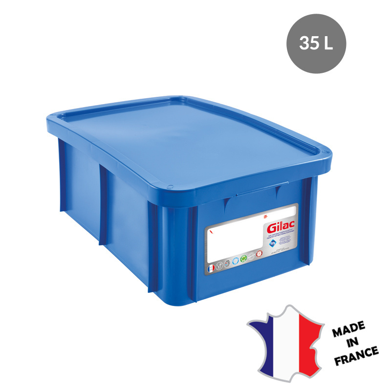 Bac 35 L antibactérien + couvercle | 600x400 | bleu 