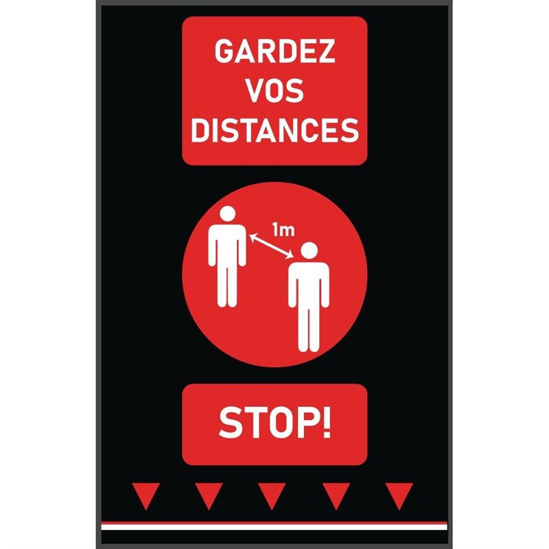 Social distancing vloermat 100x65cm rood - mensen (let op: Franse tekst en 1m )