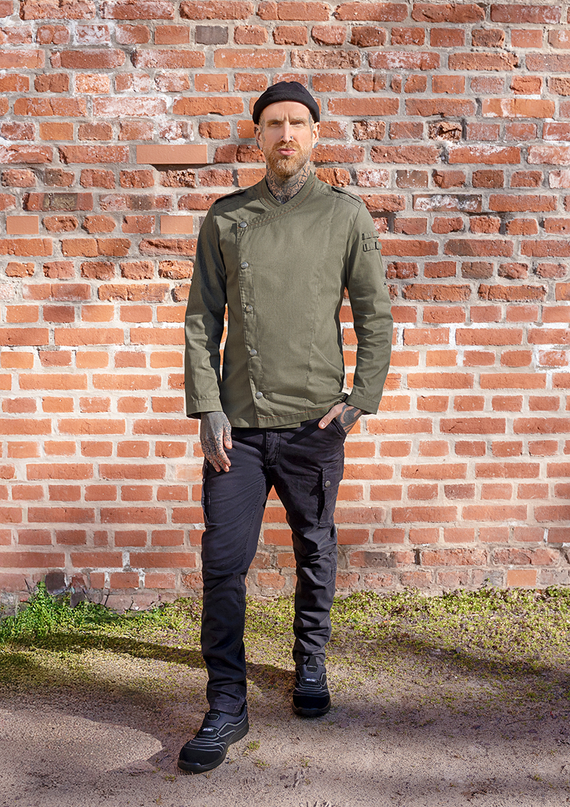 Veste de cuisine à manches longues pour hommes Denim-Style ROCK CHEF-Stage2 - Vintage Moss Green - 46