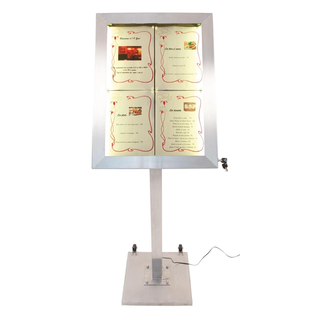 Securit RVS Gekleurd LED 4XA4 display met paal en voet