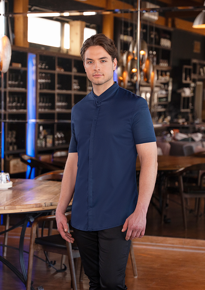 Veste de cuisine à manches courtes pour hommes DIAMOND CUT Avantgarde - Bleu Acier - 60