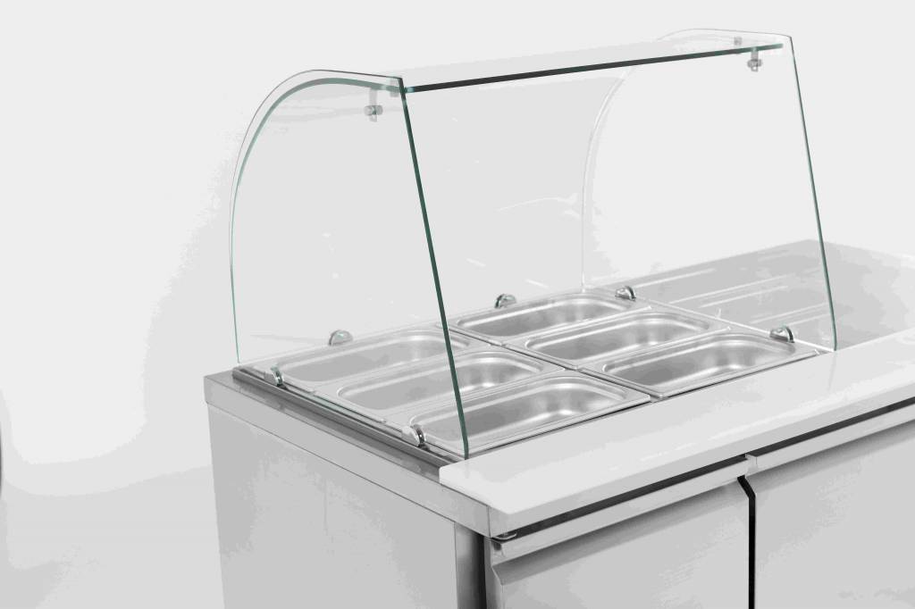 Kühltisch Edelstahl | 2 Türen | Glasaufsatz | GN1/1 | 1360x700x1365(h)mm