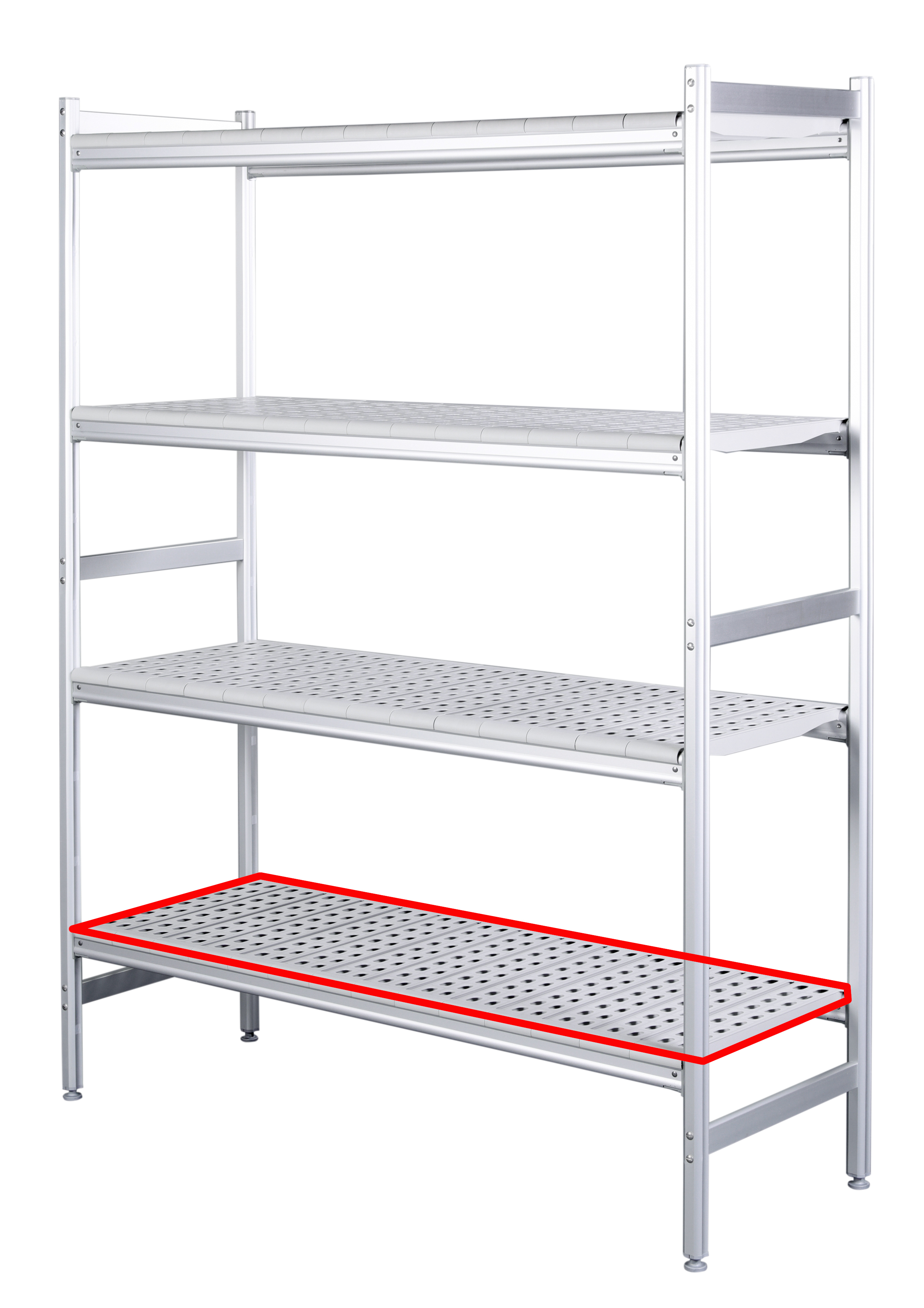 Étagère en aluminium SARO avec grilles en plastique 475 x 1240 mm