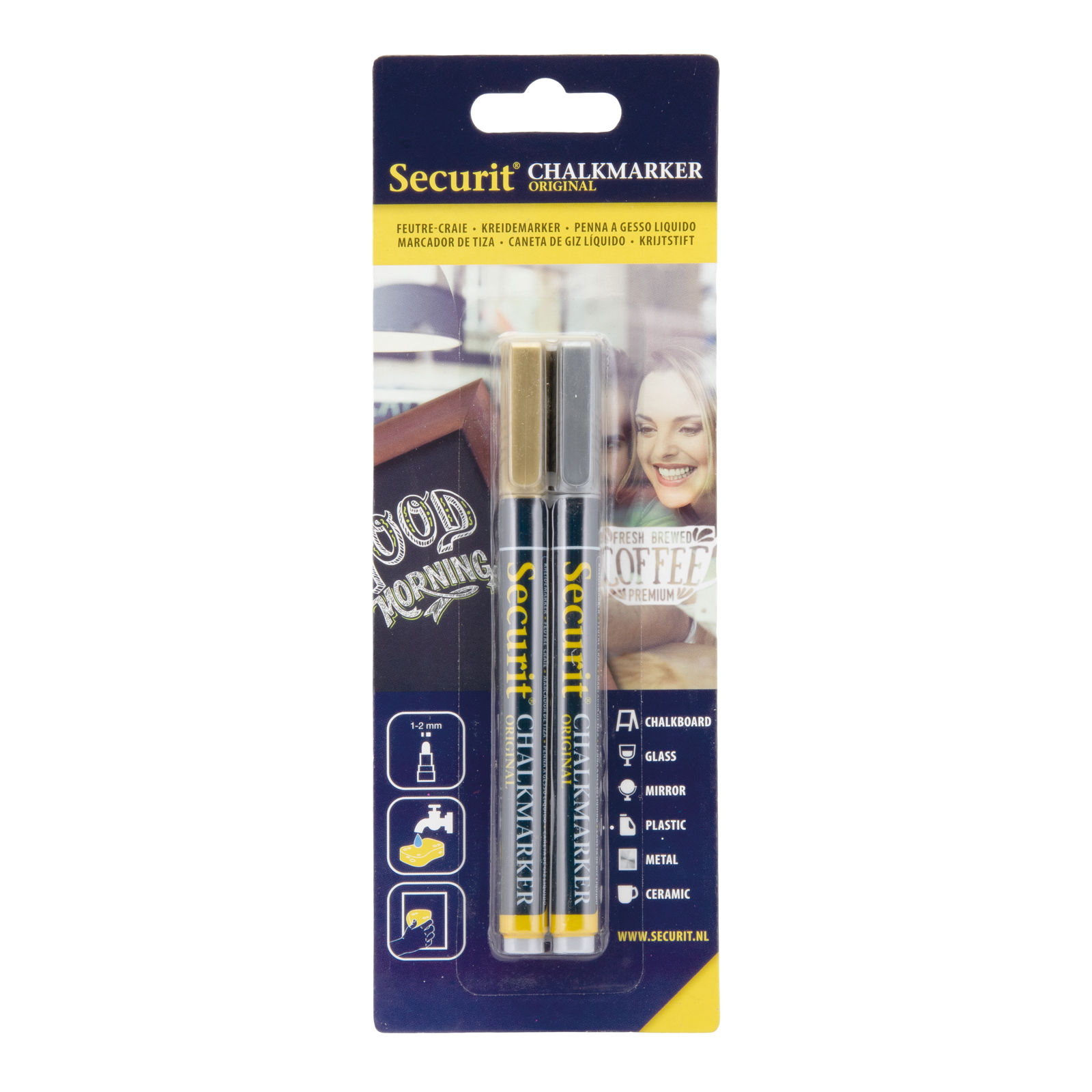 Originales Kreidemarker-Set, zweiteilig, in Gold und Silber, 1–2 mm