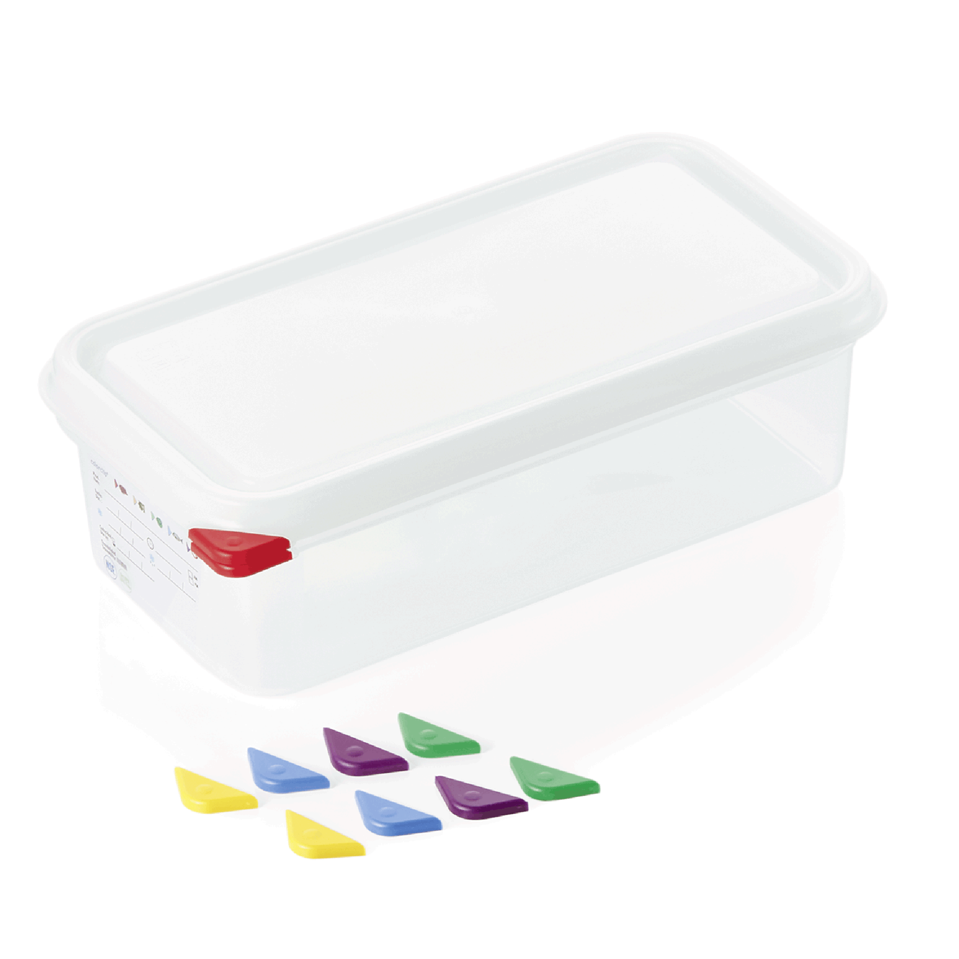 GN-containerset GN 86 1/3-100 mm, met deksel, met rode clip, set van 6 stuks, polypropyleen