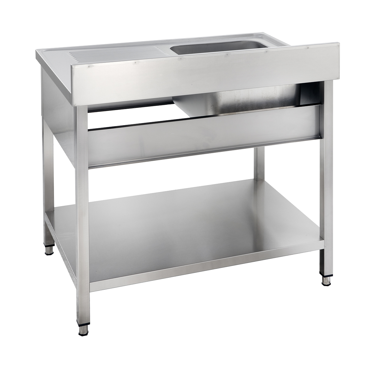Spoeltafel Basic 12x6 met 1 spoelbak links, opstaande rand en bodemplaat