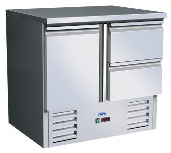 Comptoir Réfrigéré Inox | 1 Porte + 2 Tiroirs | Froid Ventilé | 900x700x850/880(h)mm