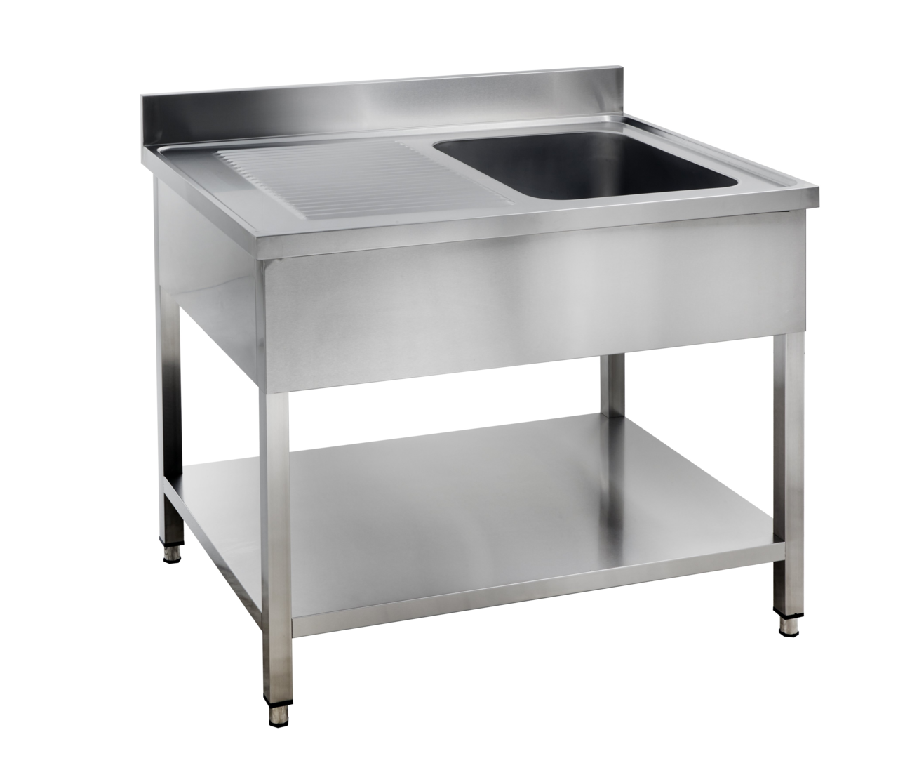 Table de lavage Basic 10x7 avec 1 cuve à droite, dosseret et étagère inférieure