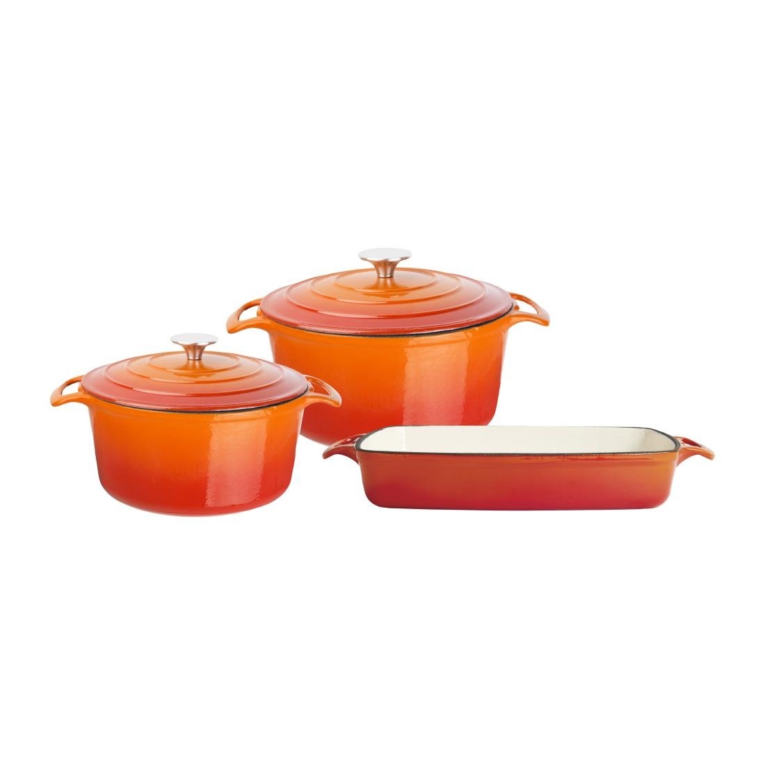 Vogue gietijzeren kookgerei 3 schotel set - oranje