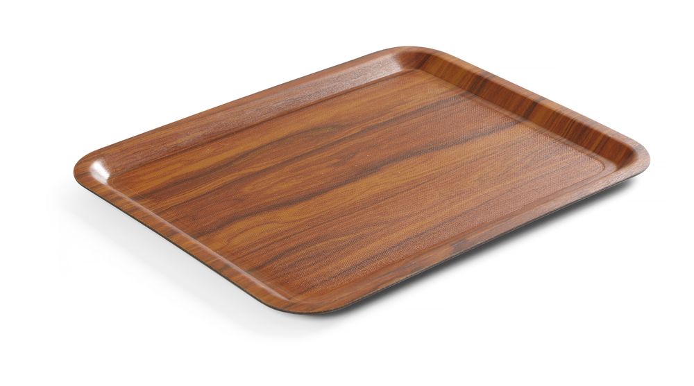 Plateau de service - rectangulaire - antidérapant - stratifié - AmerBox - Acajou - 460x360mm
