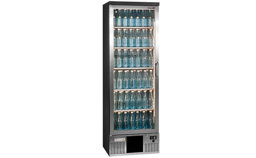 Flaschenkühlschrank Anthrazit mit Chromstahl Glastür Türanschlag Links | Gamko MG3/300LGCS | 600x530x(H)1800/1825mm