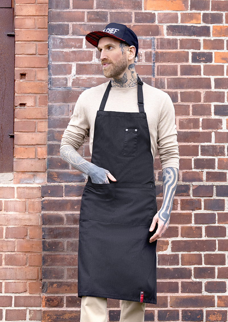 Latzschürze ROCK CHEF-Stage2 mit Schnalle und Taschen - Schwarz