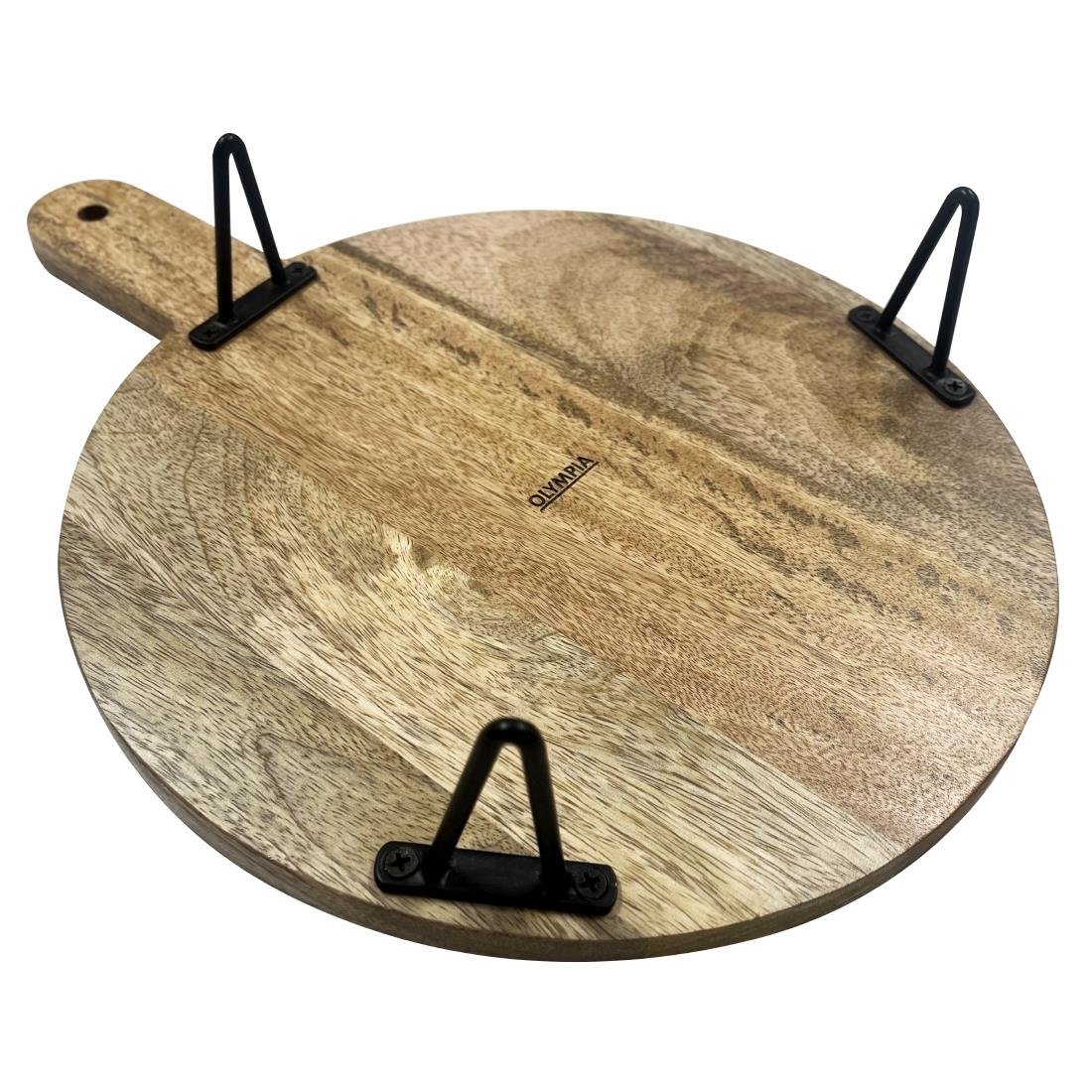 Support de présentation rond avec poignée en bois de manguier avec pieds en métal Olympia 350x250x80mm Support de présentation rond avec poignée en bois de manguier avec pieds en métal Olympia 350x250x80mm