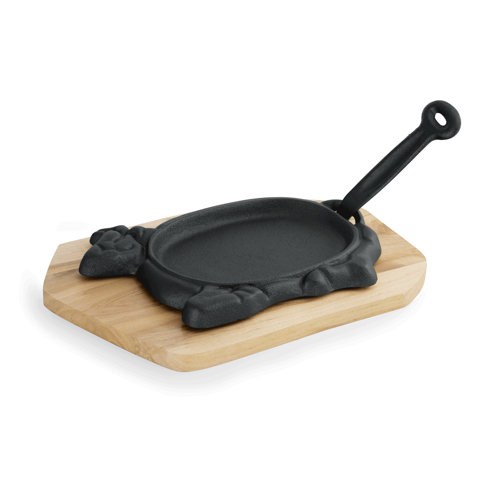 Serveerpan IRON DINING, met houten onderzetter, 27 x 16 x 2 cm, motief rund, gietijzer, hout