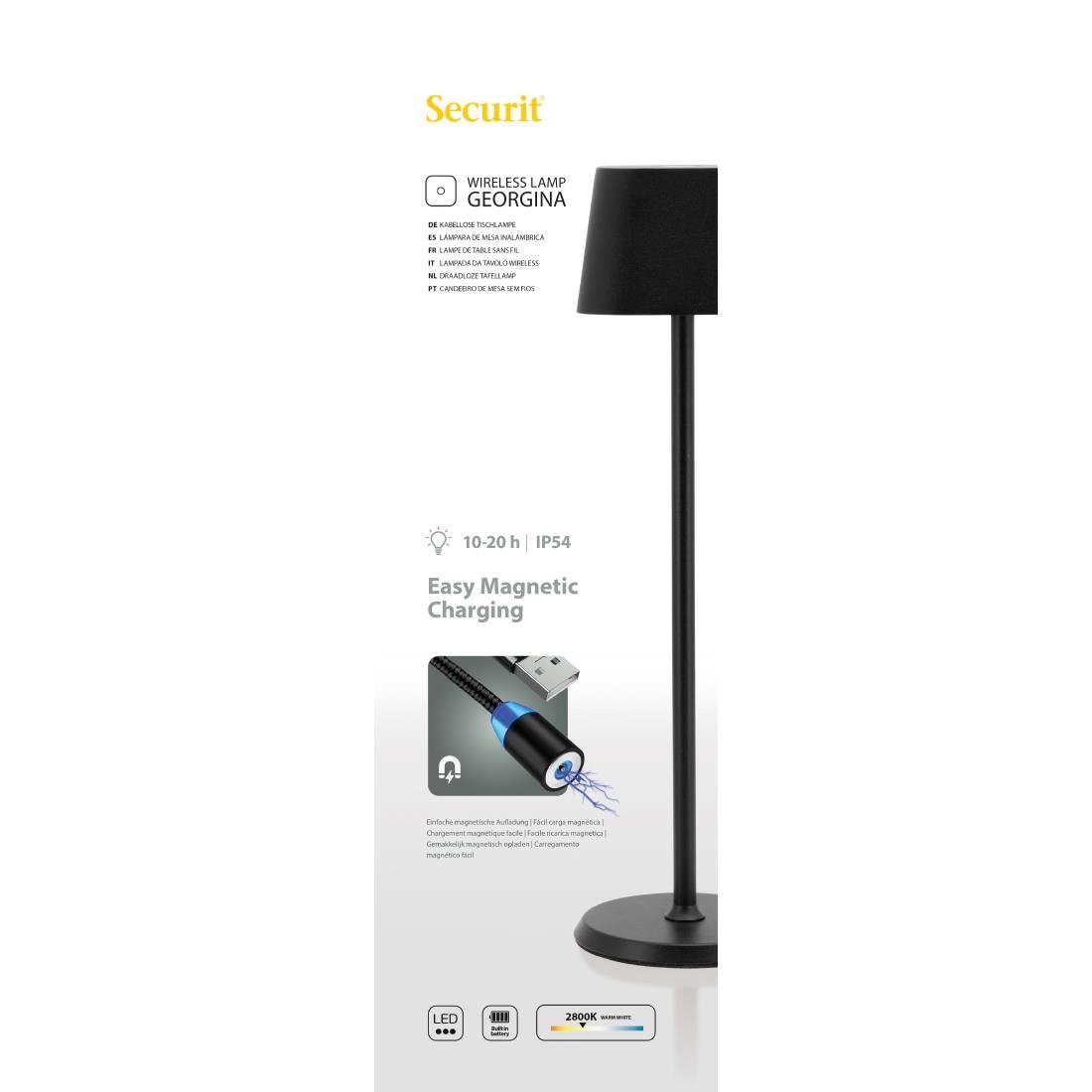 Securit Zwarte Dimbare LED Tafellamp Georgina incl magnetische oplaadkabel