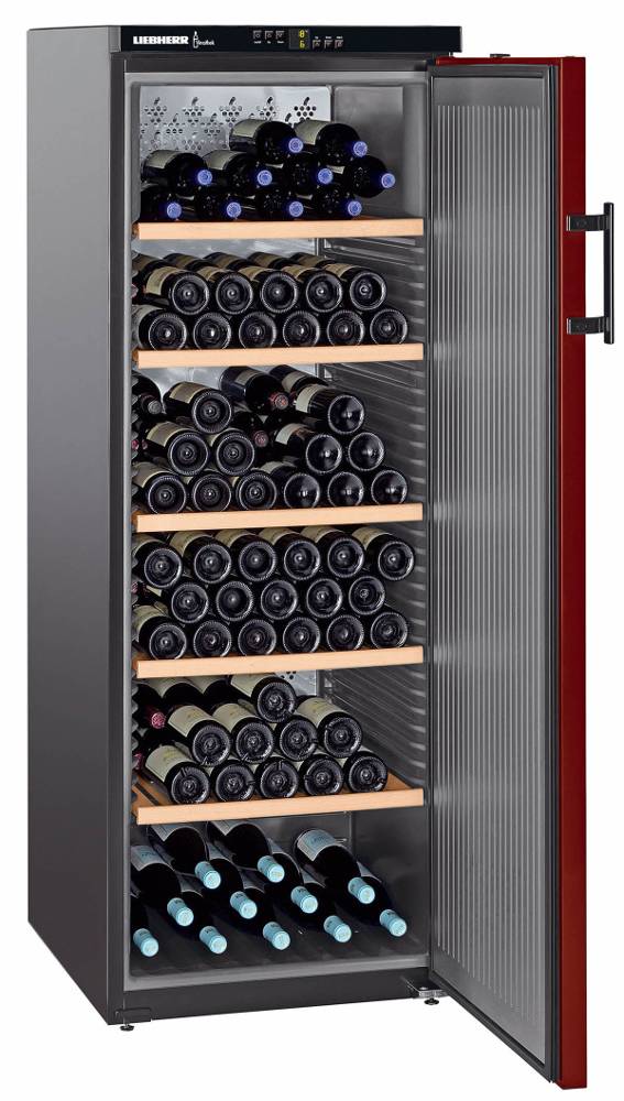 Wijnkoelkast Zwart/Bordeaux Rood - Dichte Deur | 200 Flessen | Liebherr | 409 Liter | WKr 4211 | 60x74x(h)165cm