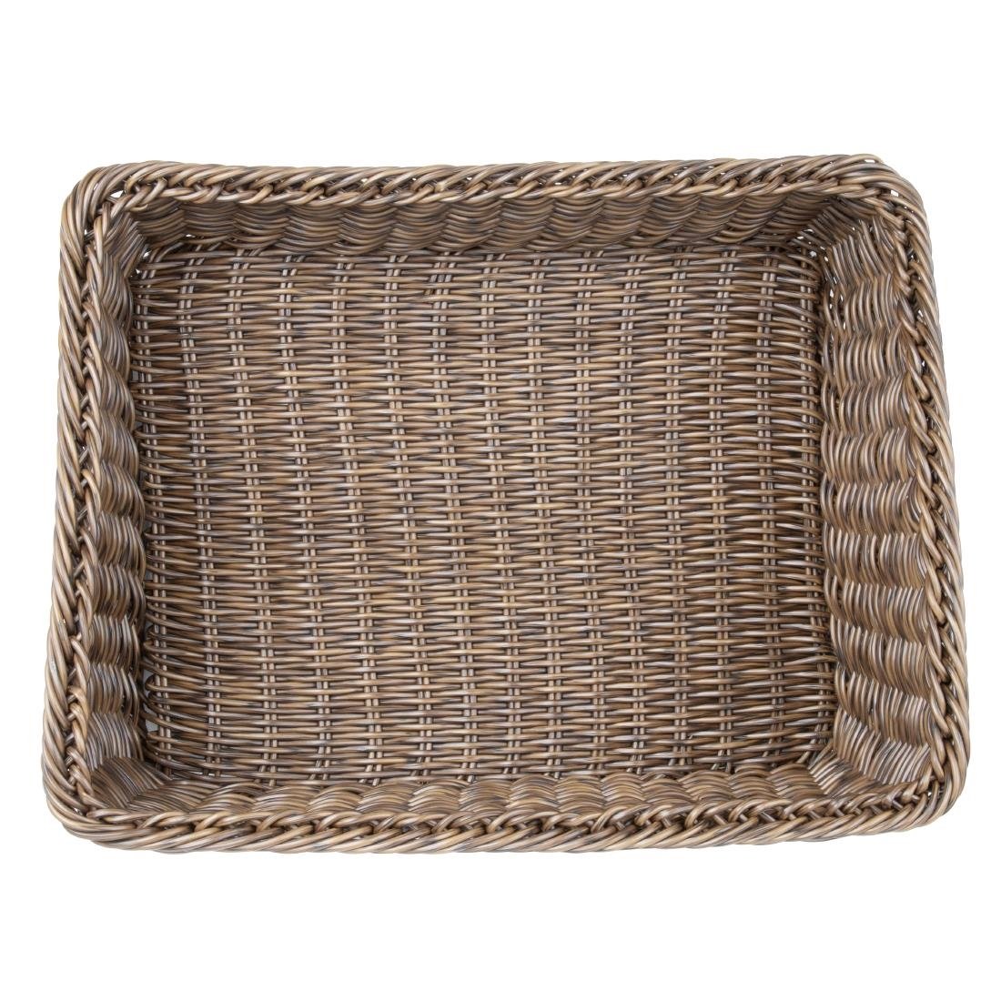 Panier de service rectangulaire Olympia en polyrotin marron foncé 525x385 mm