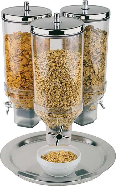 Cereal Dispenser | Rotation | RVS Draaibare Voet | Inhoud 3x4,5 Liter | Ø380 mm, Hoogte 540mm