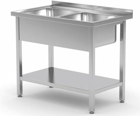 Table Evier | INOX | 2 Eviers 400x400x250(h) | Etagère Basse | (l)1000mm | 600mm(p)