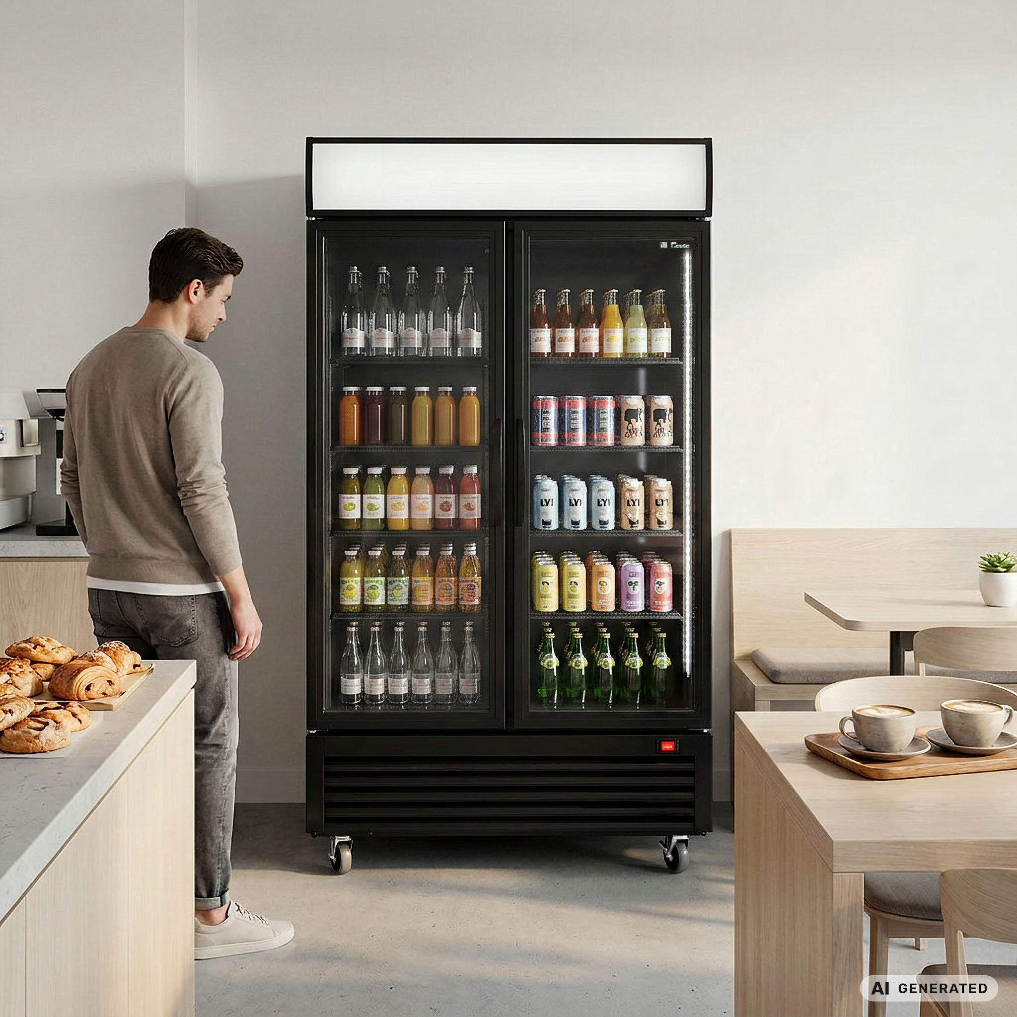 Getränkekühlschrank ECO 1000 mit Schiebetüren und Leuchtaufsatz