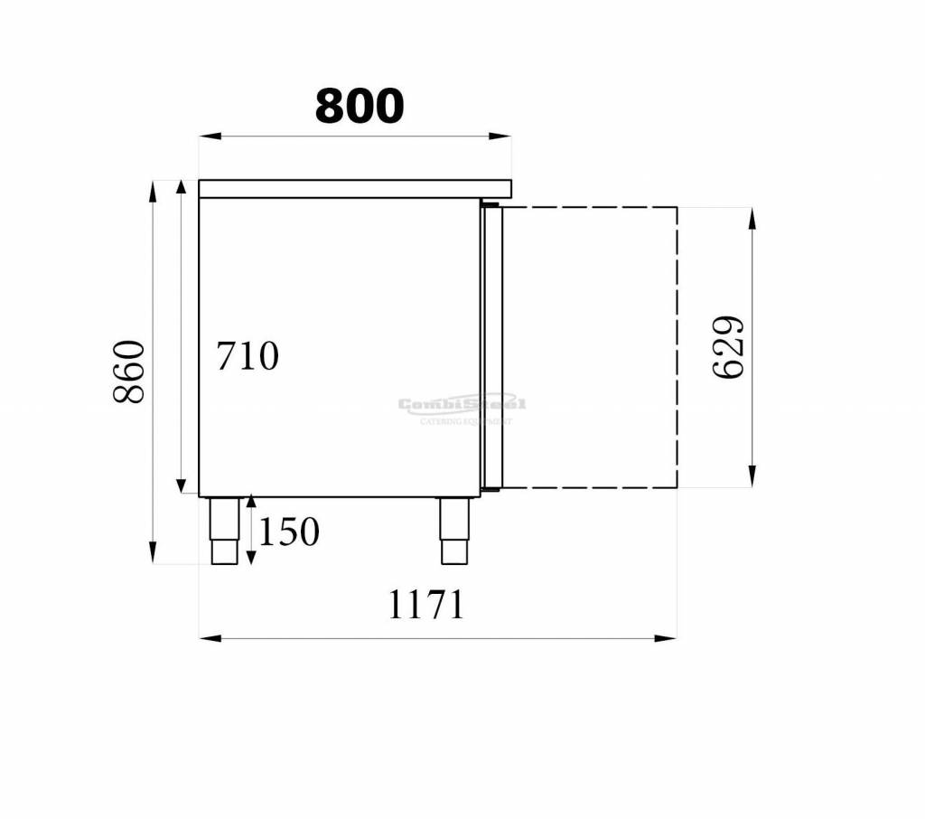 Koelwerkbank -RVS - 3 deurs - 202x80x(h)85cm - Roosters 600x400mm