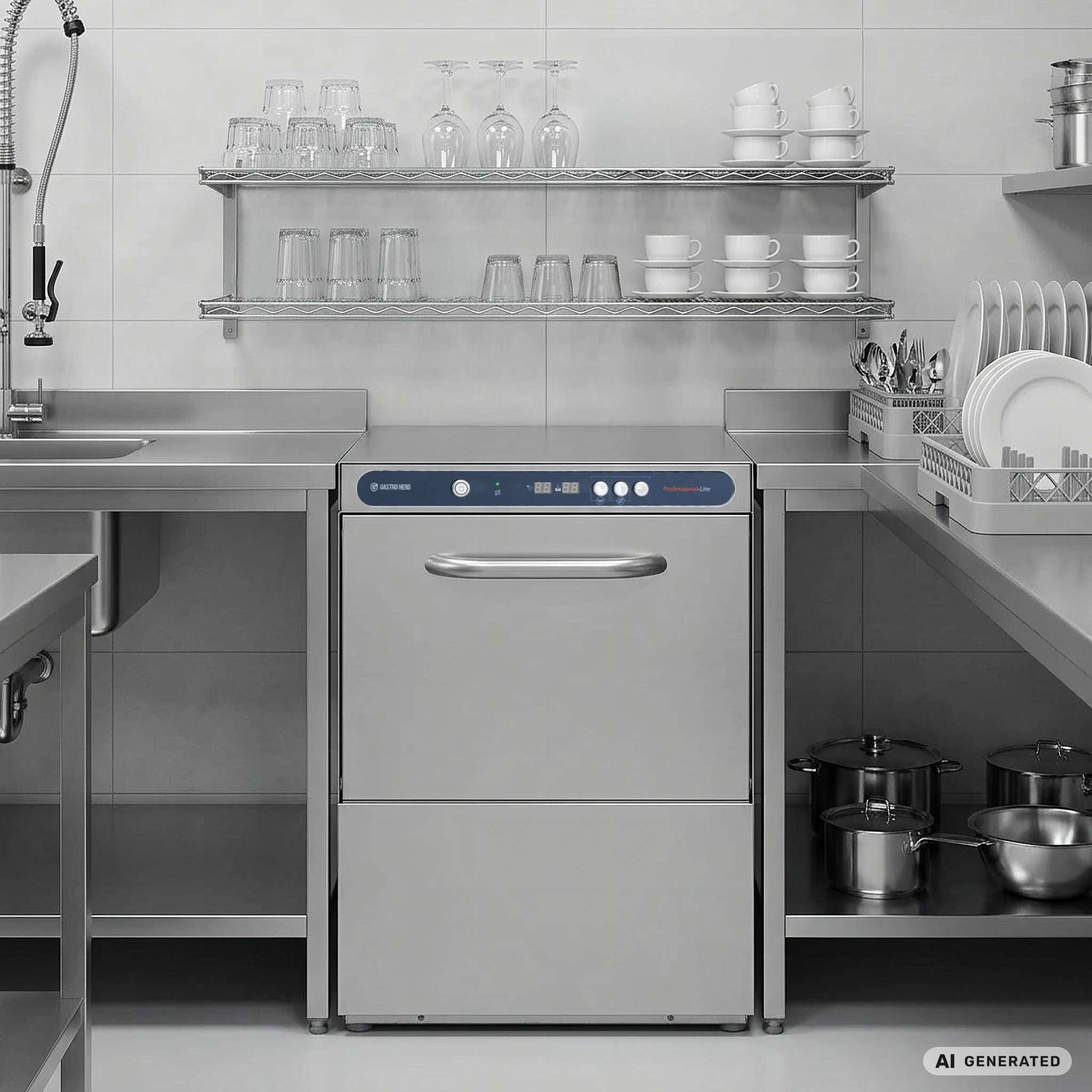 Geschirrspülmaschine PROFI Digital 54 SLE 50x50 cm Korbmaß, mit Reiniger- & Klarspüldosierer, mit Ablaufpumpe & Enthärter, Made in Europe, 400 Volt