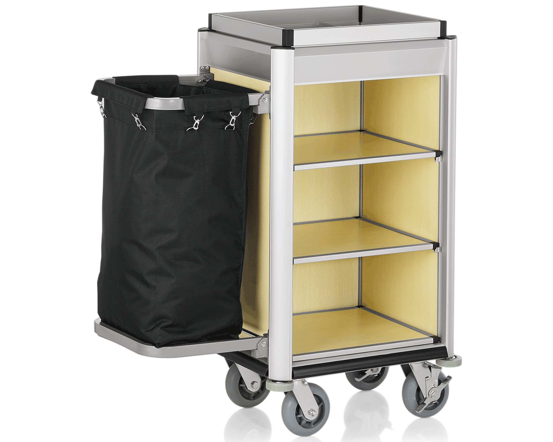 Chariot de ménage - aluminium et aspect bois MDF - 34 kg