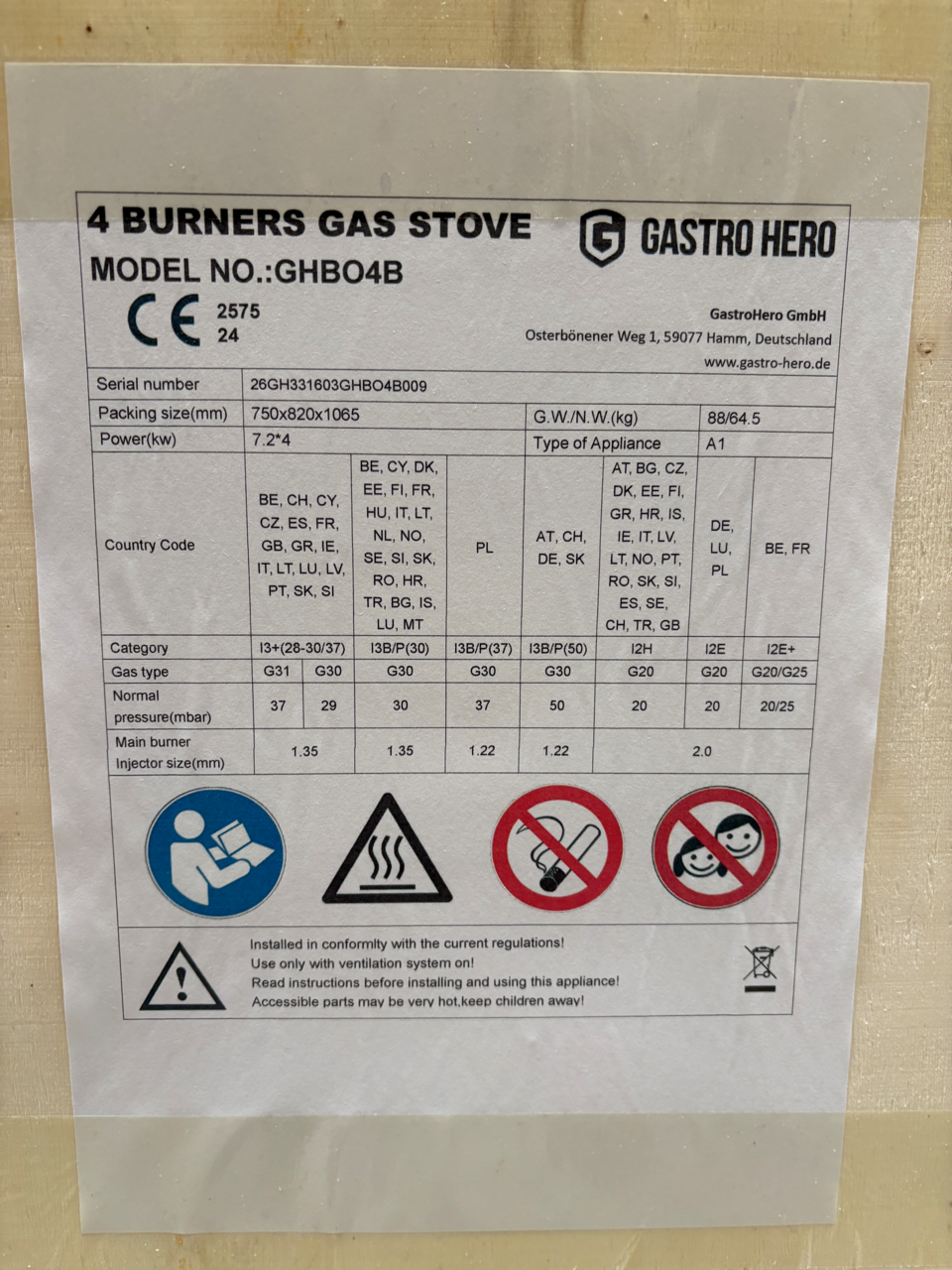 Gasfornuis ECO met open onderstel - 28,8 kW - 4 branders