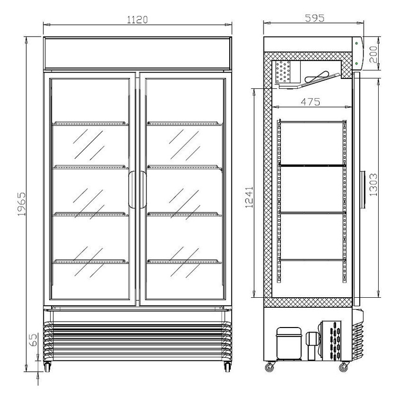 Display koelkast - 750L - 2 Glazen deuren